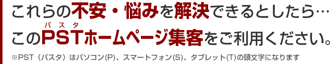 これらの不安・悩みを解決できるとしたら…このPSTホームページ集客をご利用ください。